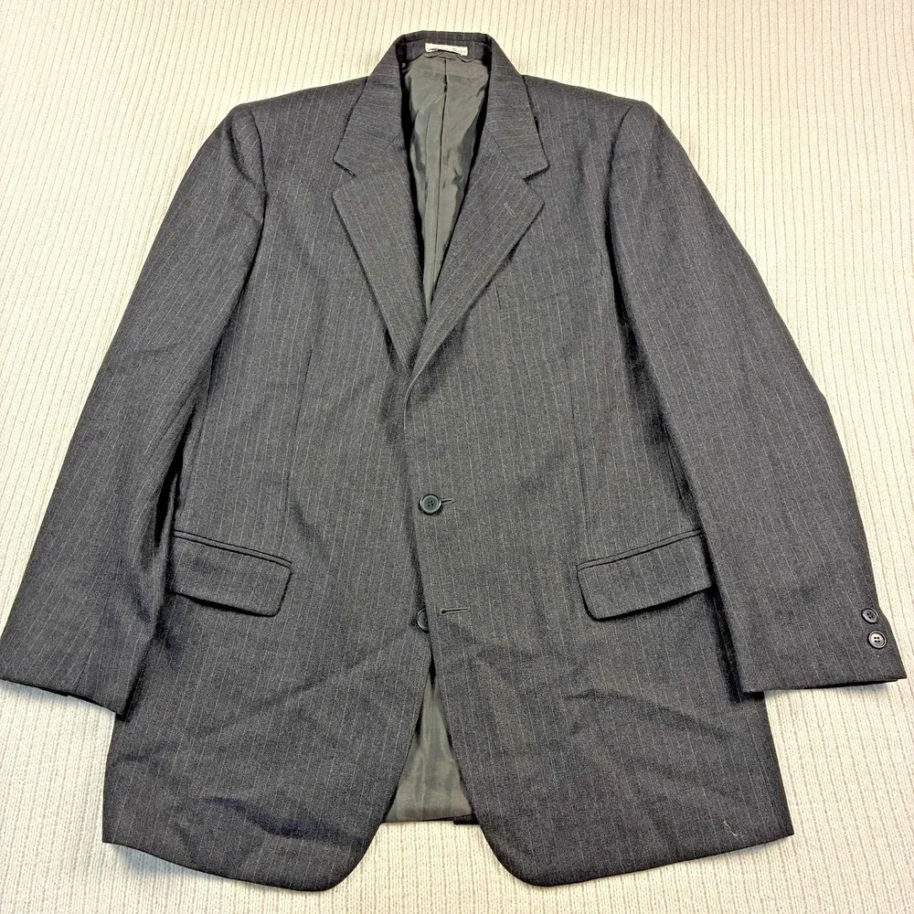 VTG Brioni Charcoal Gray Pinstripe Suit Jacket 40L 41L Italy Wool Designer